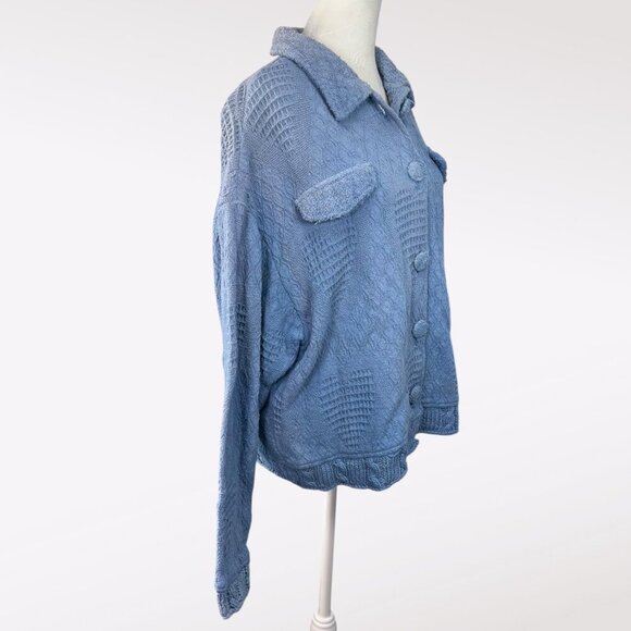 Vintage Blue Textured Cotton Knit Jacket Large - Picture 6 of 9